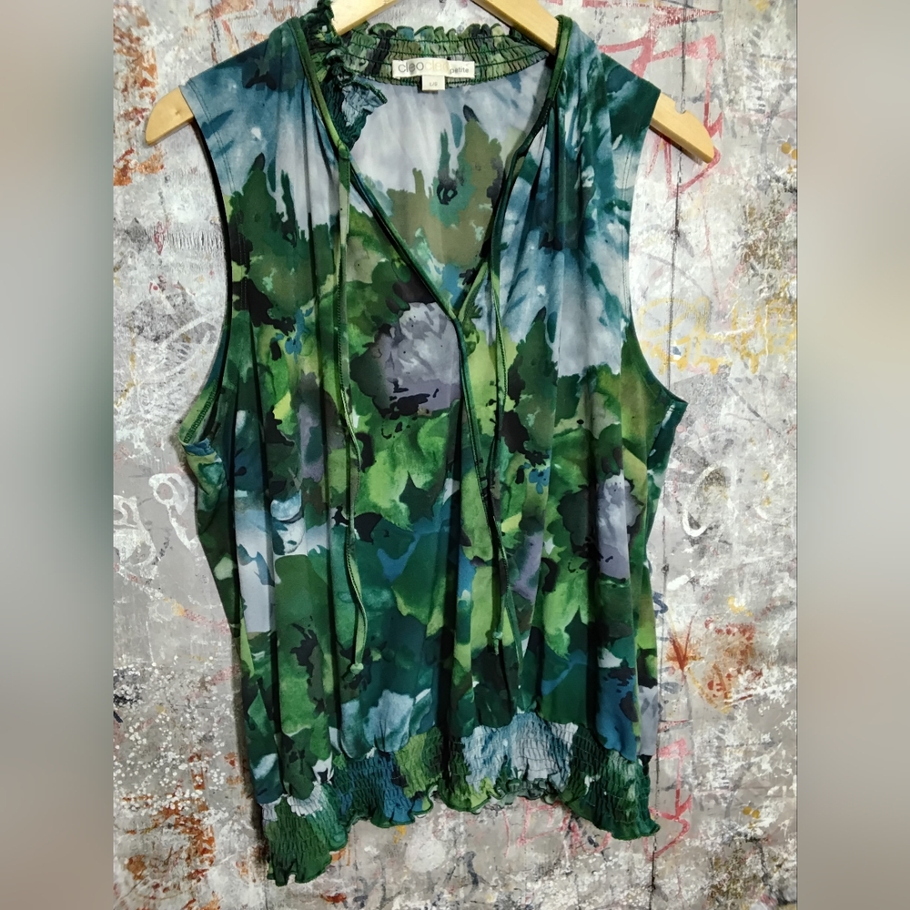 Cleo Green and Blue Patterned Blouse